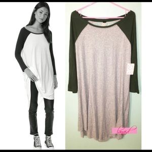 FP Shredded Baseball Tee Olive Green Long Tunic XS